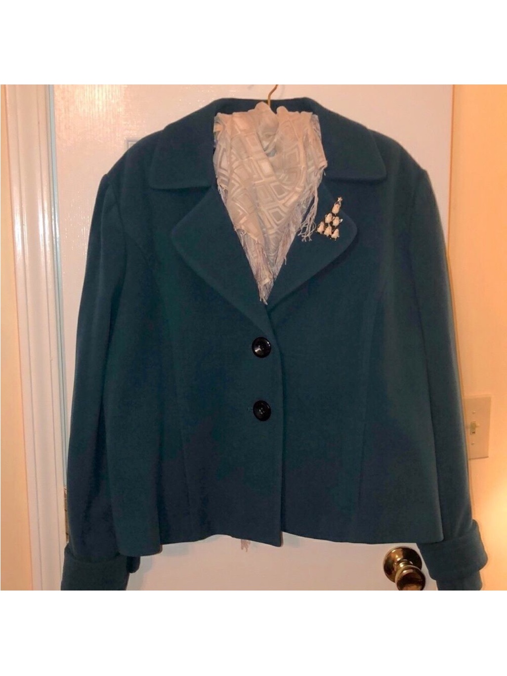 Xxl Two Button Front Collared Teal Pea Coat